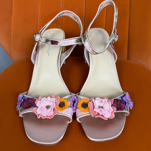Betsey Johnson Pink Satin Floral Block Heel Sandals - Picture 2 of 6
